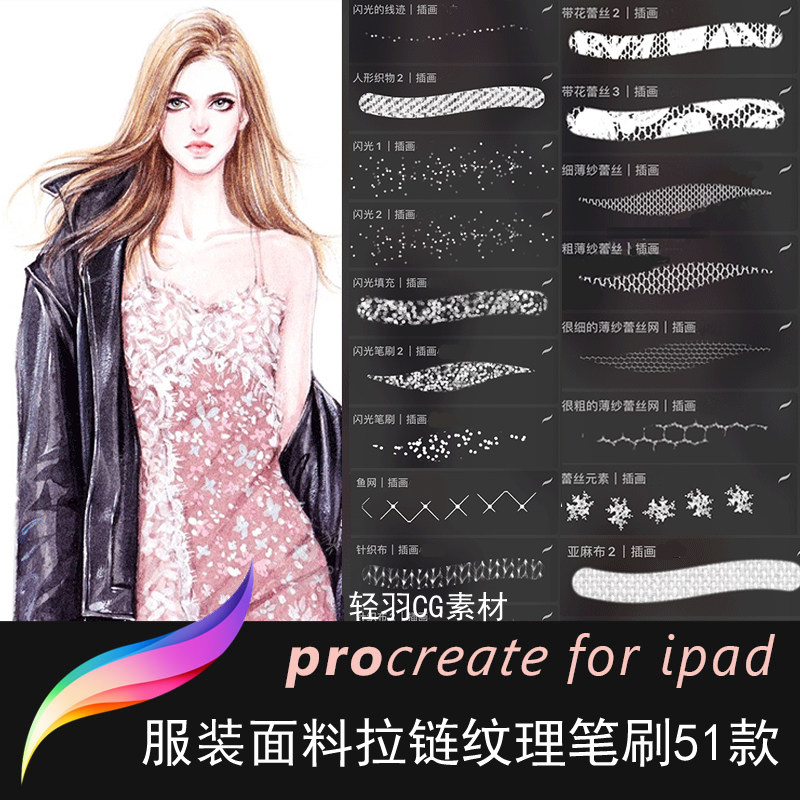 Procreate服装面料笔刷样图/效果图销售