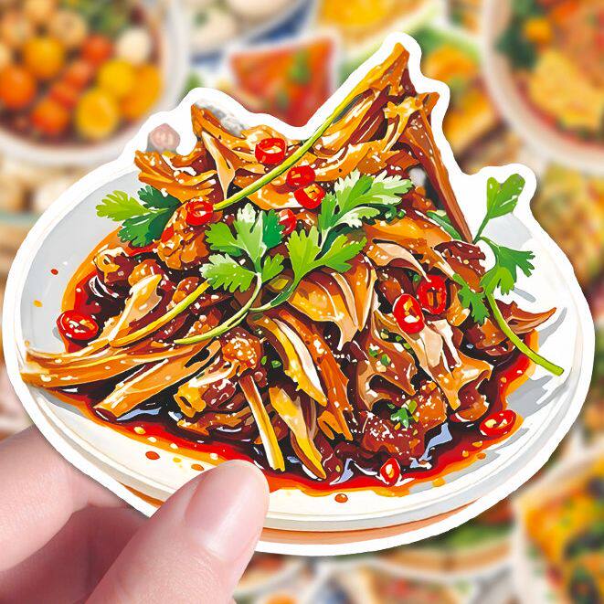 312张热门插画写实风浓油赤酱地道美食创意手账贴画装饰笔记本di