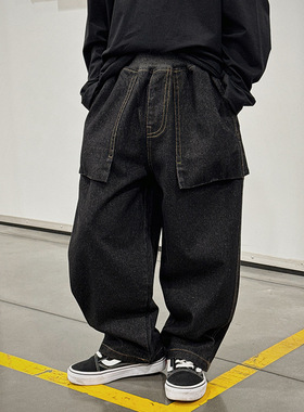 宝多童装男童裤子蓝色牛仔裤春装2026新款儿童春季休闲裤春秋款潮