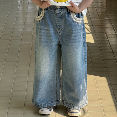 奶酪与喵男童牛仔裤2026年春款韩版宽松垂感休闲百搭儿童阔腿裤潮