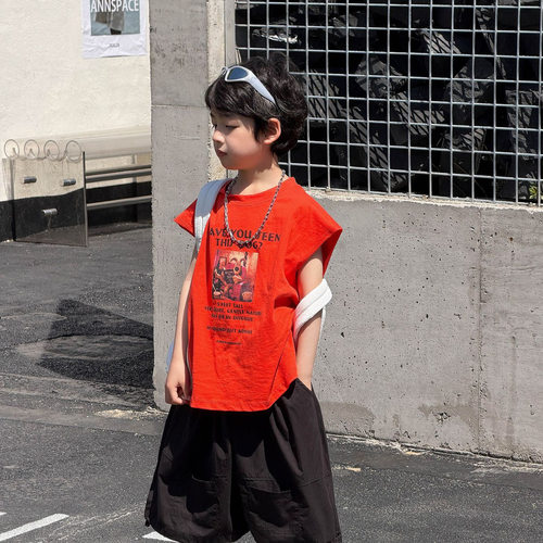 泰如2026夏季新款儿童休闲洋气卡通印花套装男童薄款宽松两件套潮