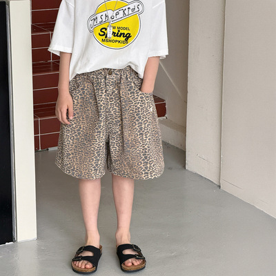 棉小铺男童短裤儿童夏季中裤2026新款韩版时尚潮牌豹纹童装休闲裤