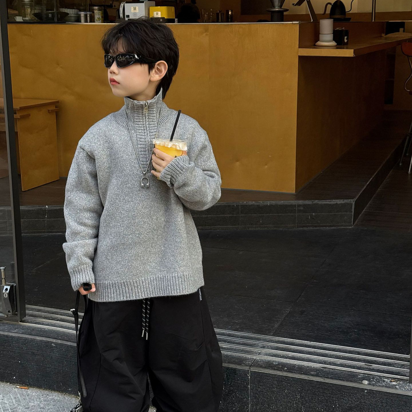 泰如 2025冬季新款韩版男童休闲加绒加厚保暖高领毛衣儿童上衣潮