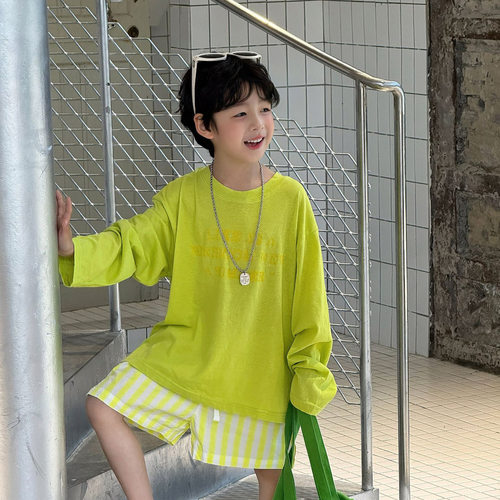 泰如2026夏季新款儿童韩版百搭字母印花防晒长袖T男童休闲透气潮