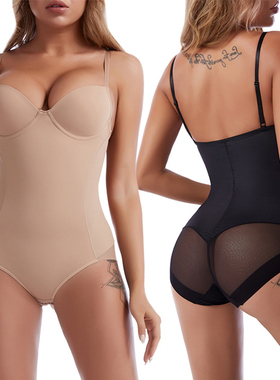 连体塑身衣女吊带免穿文胸内衣网纱露臀提臀裤收腹束腰塑形美体衣