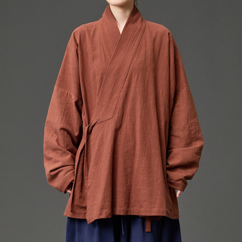 纯棉改良明制汉服日常交领右衽上衣传统短衫国风道袍对穿道服男女图片