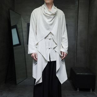 棉麻居士服中式 中国风男式 加大码 禅修假两件衬衫 风衣亚麻汉服 古装