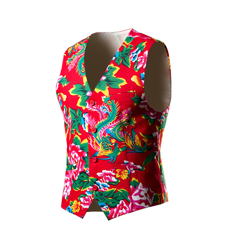 东北大花西服马甲男士加肥加大码工作坎肩外套绅士休闲西装马夹男