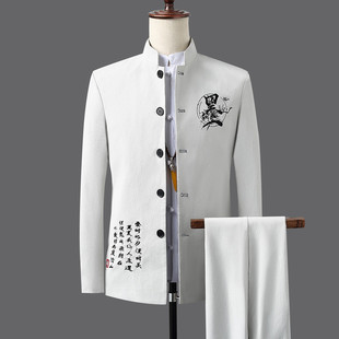 中国风西装套装男汉服男装古风唐装中式立领演出礼服民国风中山装