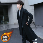修身 秋冬装 毛呢风衣学生帅气过膝呢子大衣韩版 潮男超长款 外套 时尚