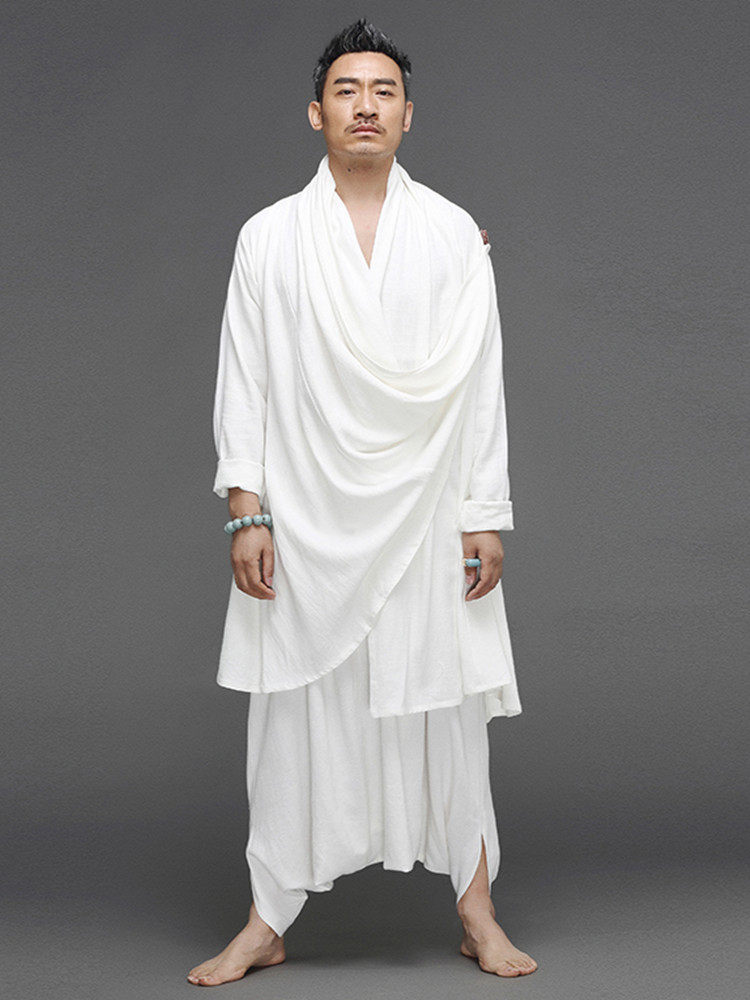 중국 스타일 남성 면화와 린넨 정장 복고풍 선 스님 도교 정장 남성 한 정장 느슨한 민족 스타일 망토 재킷