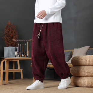 潮流哈伦裤 中国风加绒加厚灯笼裤 阔腿裤 宽松大码 雪尼尔束脚休闲裤