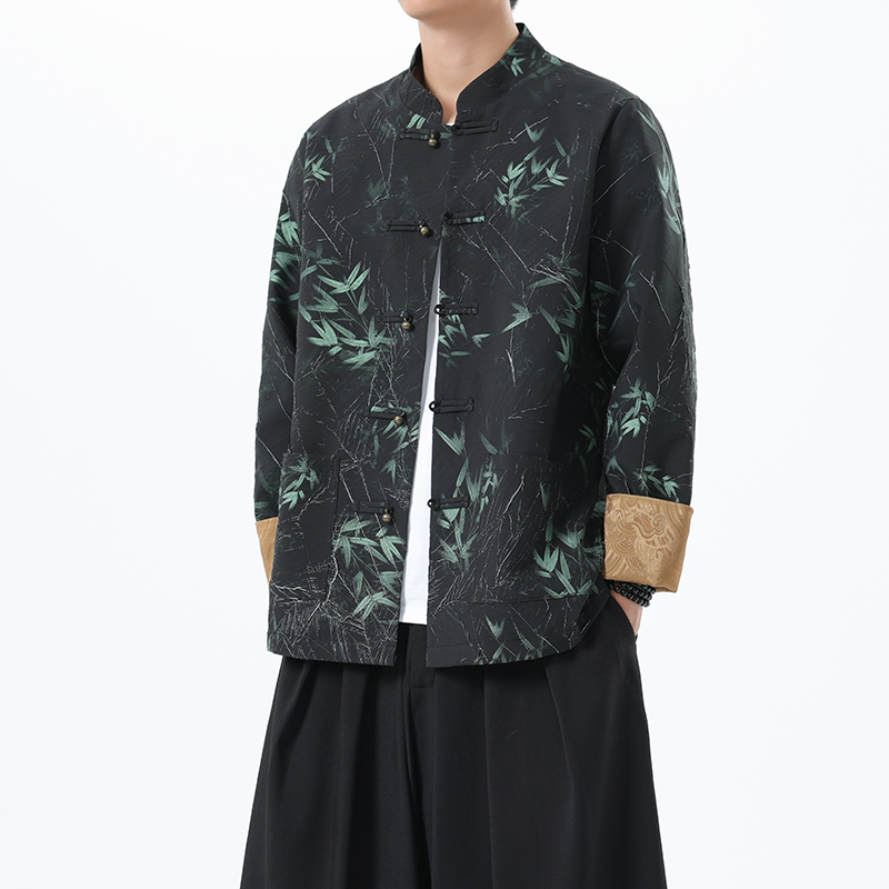 中国风男装大码改良立领外套新中式唐装汉服复古夹克古风盘扣上衣