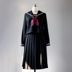酒诗 铃兰女依黑色衣服白色领子中间服黑领二本JK制服套装长裙