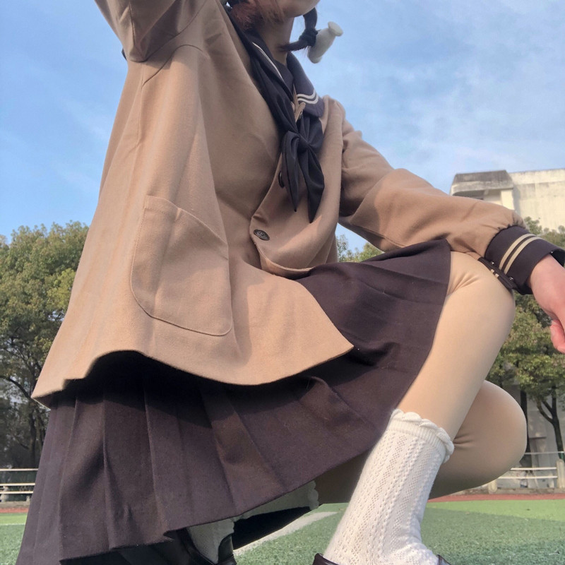 日系咖啡色半身裙jk制服m现货