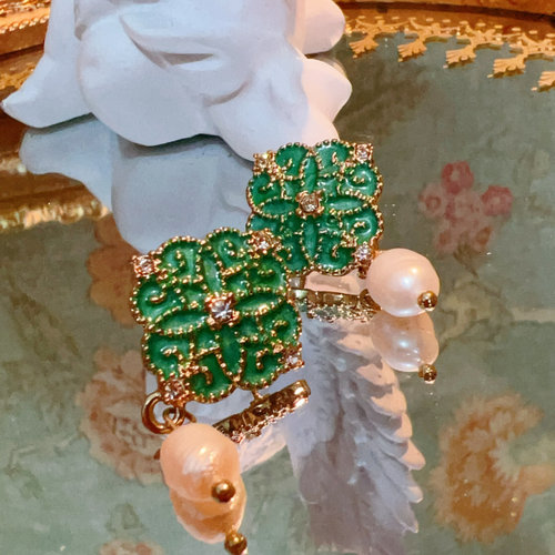 lovestory shop 淡水珍珠925银针耳钉巴洛克风精致复古宫廷西洋女