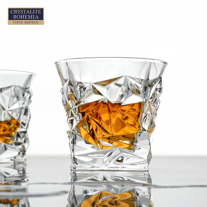 捷克进口BOHEMIA水晶玻璃酒具 ins北欧风威士忌杯 高档冰川平底杯