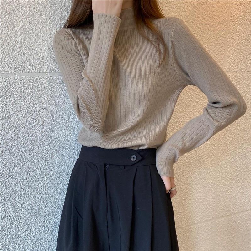 2025秋季新款内搭打底衫女半高领设计感百搭针织毛衣修身长袖上衣