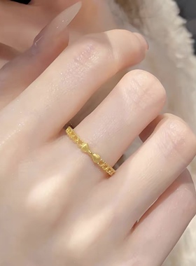 钛钢戒指 个性甜美小巧蕾丝镂空蝴蝶结可调节开口戒指JZ085