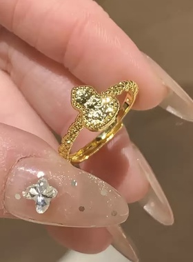 钛钢戒指 强保色碎冰冰鱼鳞小葫芦戒指新中式福禄精致食指戒JZ091