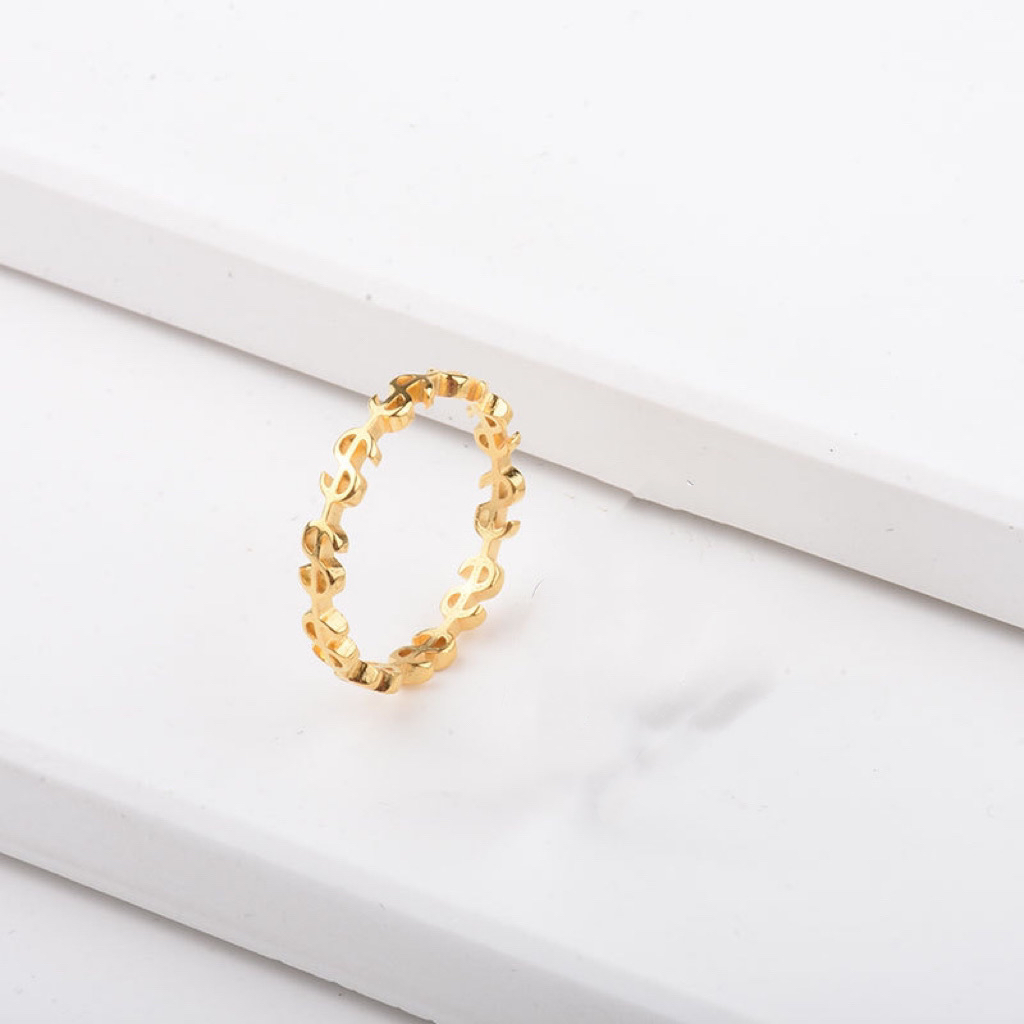 钛钢戒指 不掉色欧美美元链条戒指简约时尚个性时尚食指戒JZ056