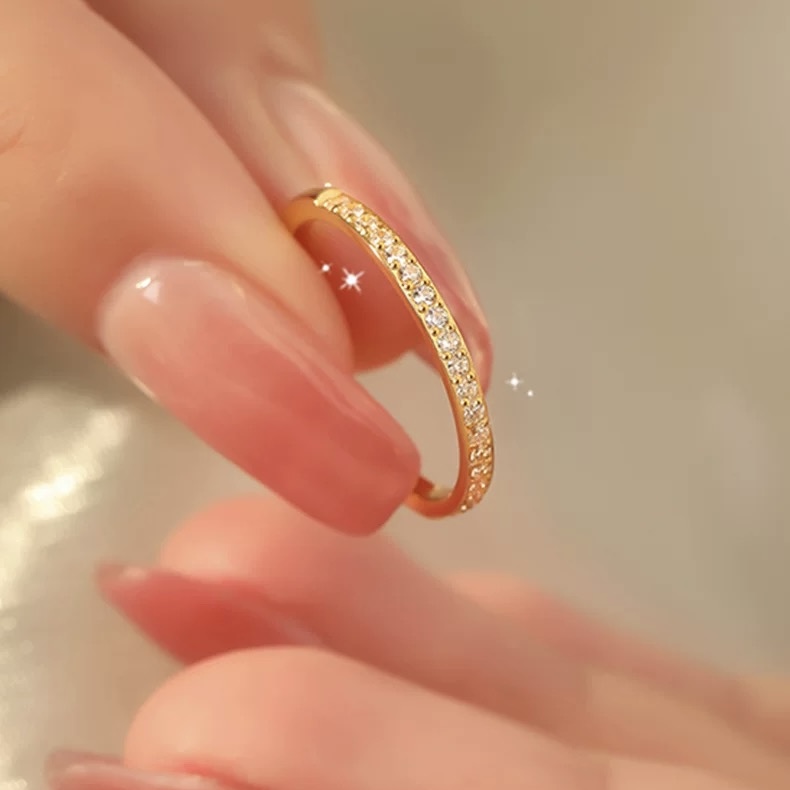 钛钢戒指 半圈钻戒指细排钻小众设计轻奢高级感食指戒JZ075