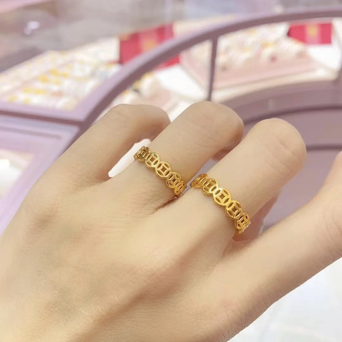 钛钢戒指 不掉色招财铜钱周家钱多多日韩个性复古食指戒指环JZ042