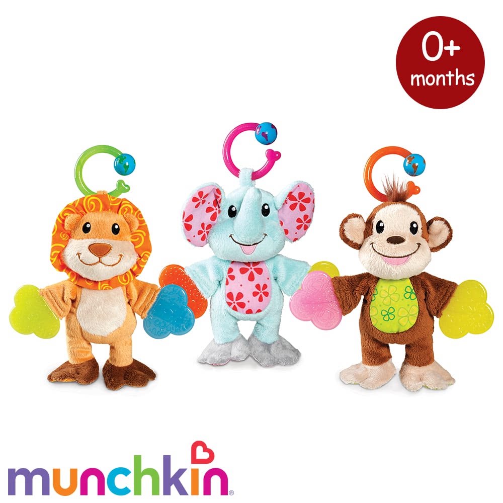 美国进口满趣健Munchkin毛绒玩具动物造型多功能牙胶摇铃婴儿宝宝