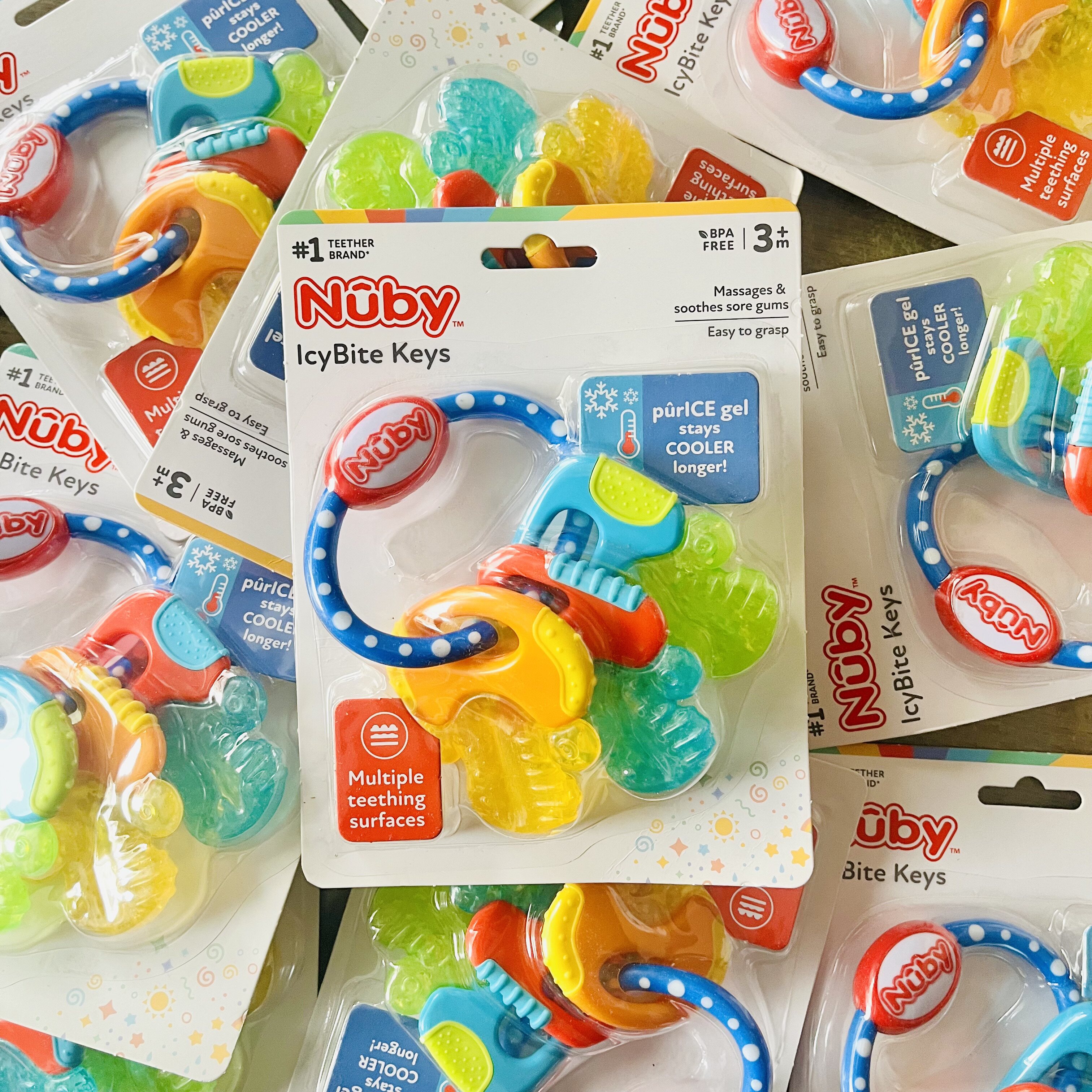 美国进口Nuby努比 宝宝婴幼儿锁匙冰牙胶磨牙器硅胶舒缓出牙玩具