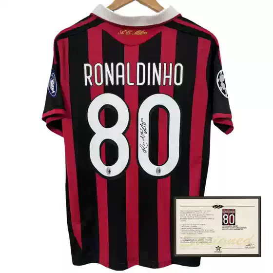 09-10 AC Milan Ronaldinho Retro Home Signed Jersey Printed Autograph soccer jersey