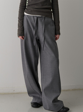 facade pattern休闲裤女秋冬宽松显瘦松紧腰阔腿裤羊毛保暖长裤子