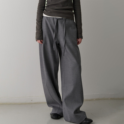宽松松紧腰阔腿裤羊毛保暖长裤子