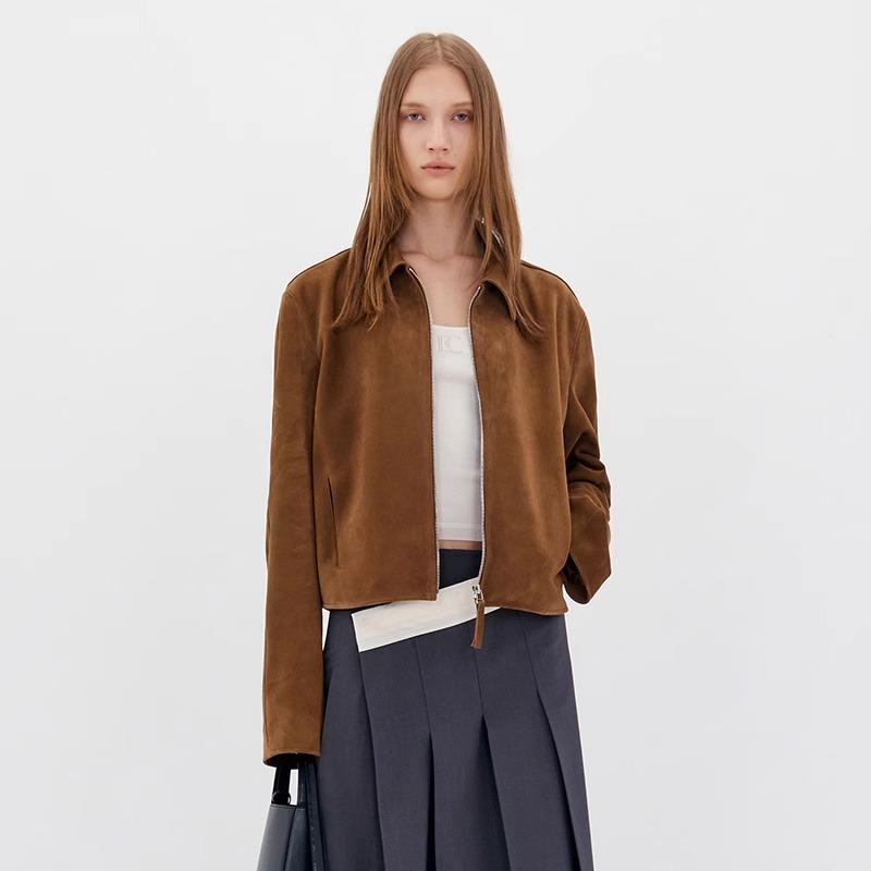 皮衣女时尚百搭翻领皮夹克短外套