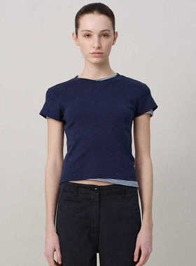 Facade pattern短袖T恤女新款韩国设计师小众90年代条纹修身上衣