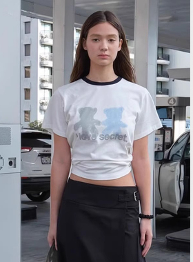 facade pattern小熊短袖T恤女2025春夏新品显高显瘦撞色印花上衣