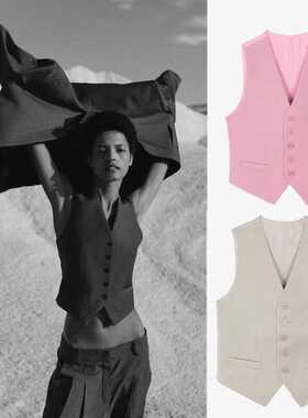 Facade pattern马甲女秋季新款羊毛混纺马夹V领中性内搭背心上衣