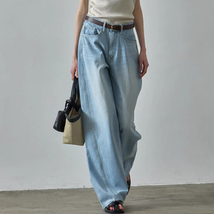 facade pattern牛仔裤女春夏秋新款韩高腰显瘦宽松阔腿直筒长裤子