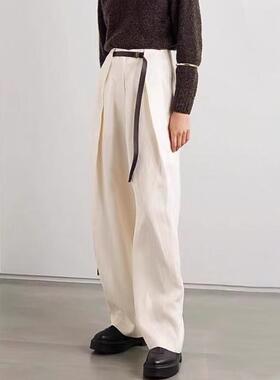 facade pattern阔脚裤女2025春季新款极简风丝麻垂坠感托地裤长裤