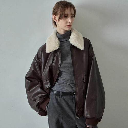 夹棉毛领皮衣女可拆卸领保暖外套