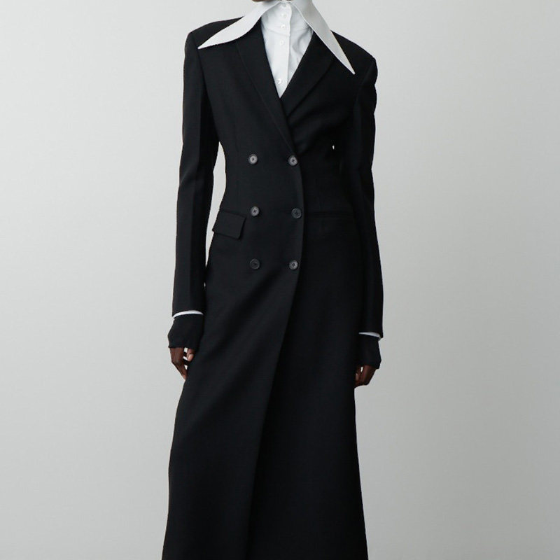 西装长袖双排扣长外套
