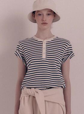 facade pattern条纹短袖T恤女春夏新款韩国设计师休闲简约上衣