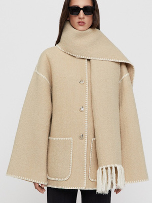 休闲风短款羊毛撞色外套