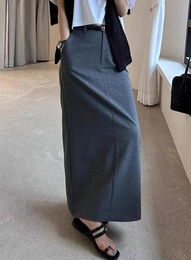 facade pattern半身裙女2025春季新款羊毛开衩中长款A字裙长裙