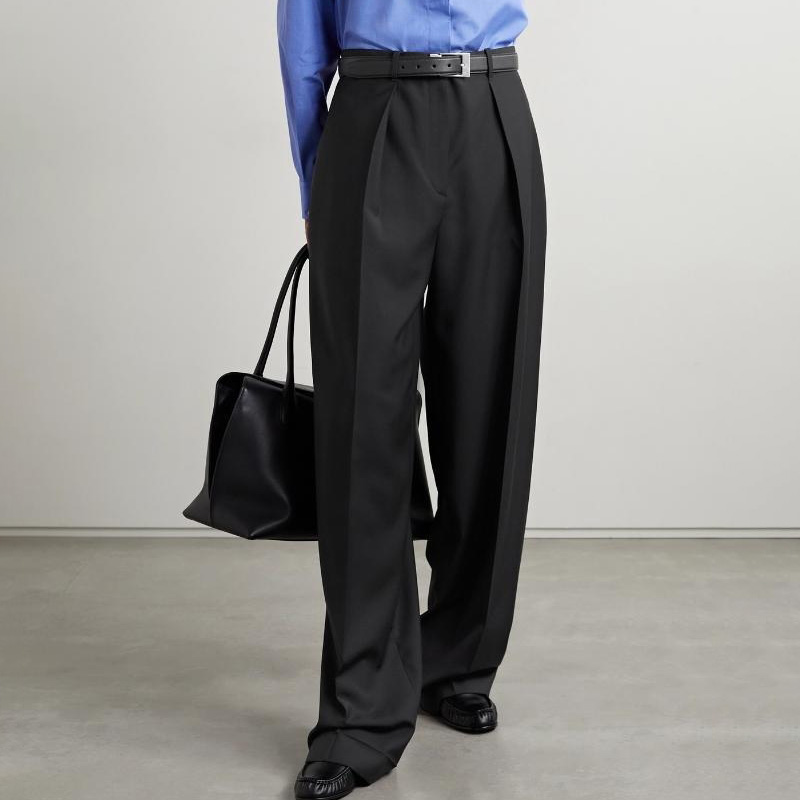 高腰西装长裤宽松毛呢直筒裤