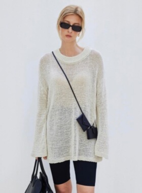 facade pattern风和纸粗针长袖T恤女夏针织镂空微透亲肤透气罩衫