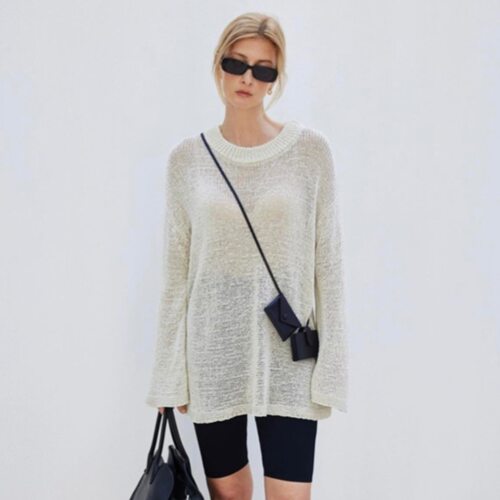 facade pattern风和纸粗针长袖T恤女夏针织镂空微透亲肤透气罩衫