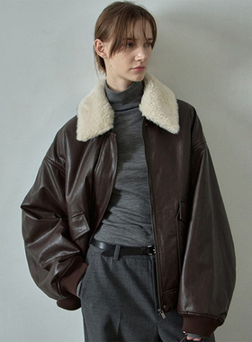 facade pattern夹棉皮衣女秋冬设计师可拆卸领保暖毛领外套上衣