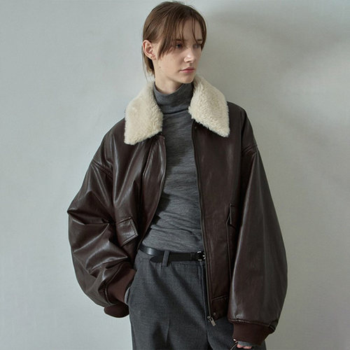 夹棉皮衣女秋冬保暖毛领外套