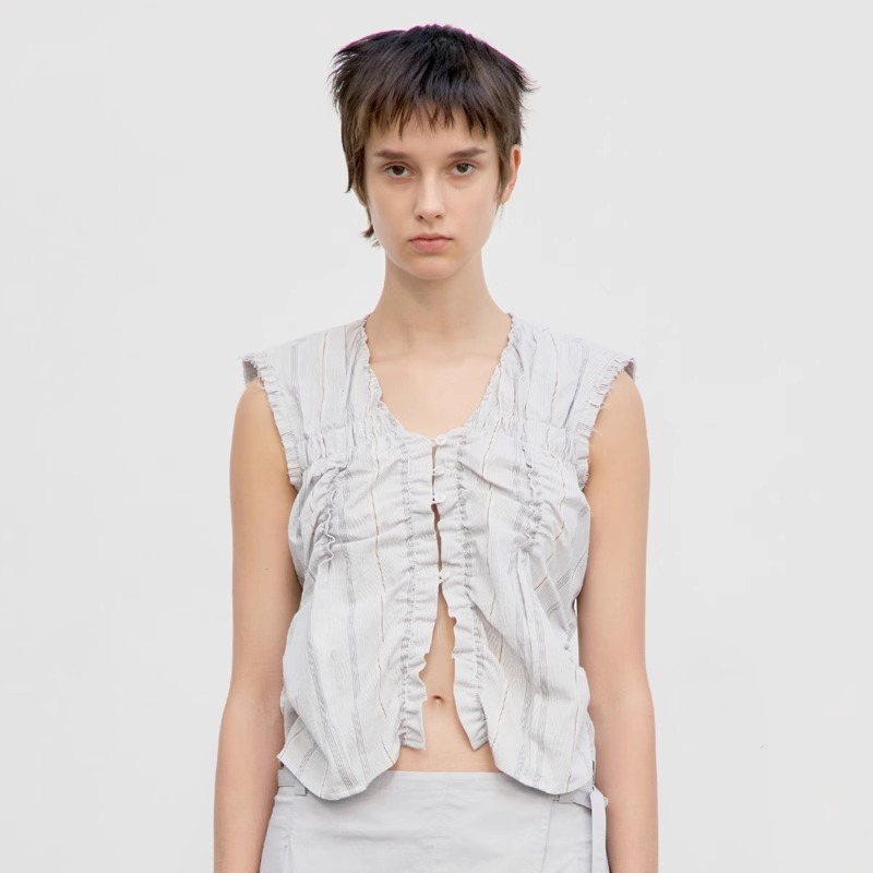 背心马甲衬衫女设计感无袖衬衣