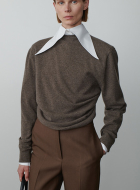 Facade pattern针织衫女秋冬新款背后捏褶羊毛针织纯色毛衣上衣